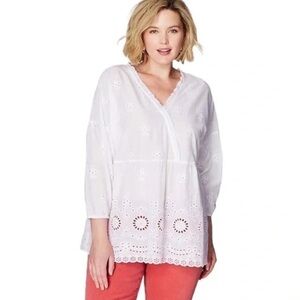 NWOT J.JILL Light Weight Cotton Eyelet Tunic Shirt White Top